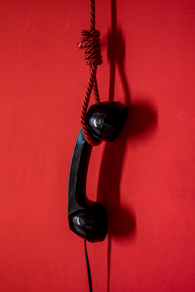 pay phone, noose, technology, phone call, phone, telephone, phone handset, art, message, loop, red technology, red phone, red art, red telephone